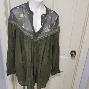 Free People Beautiful Lace Trim Women's Top POCKETS!
